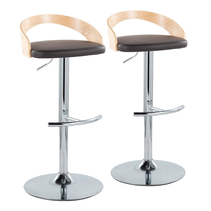 Grotto - Adjustable Barstool (Set of 2) - Silver Base And Natural Backrest