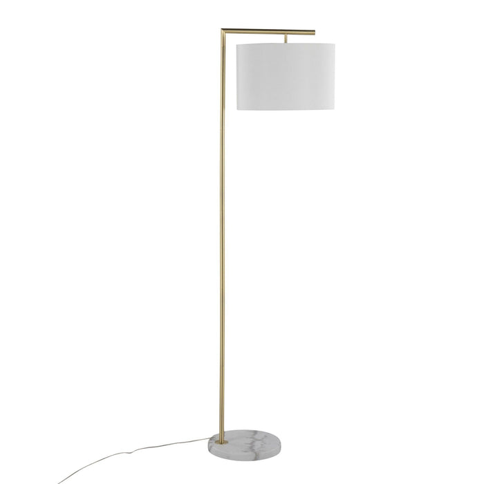 Fran - Floor Lamp - Gold Metal, White Marble, And White Linen Shade