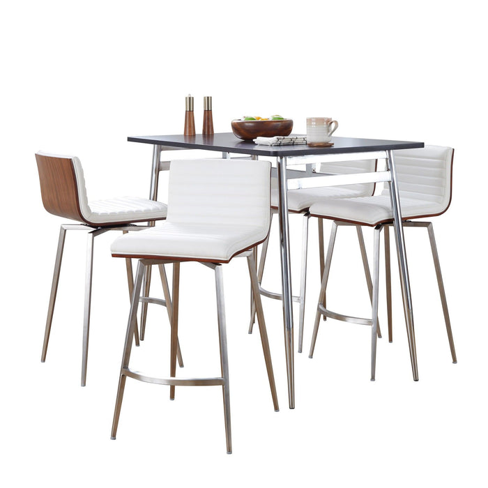 Marcel - Mason Swivel Counter Height Dining Set - Chrome Metal With Black Wood Tabletop And Stainless Steel