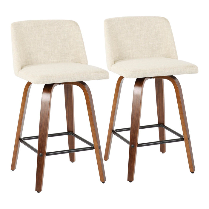 Toriano - Counter Stool - Walnut And Cream Fabric (Set of 2)