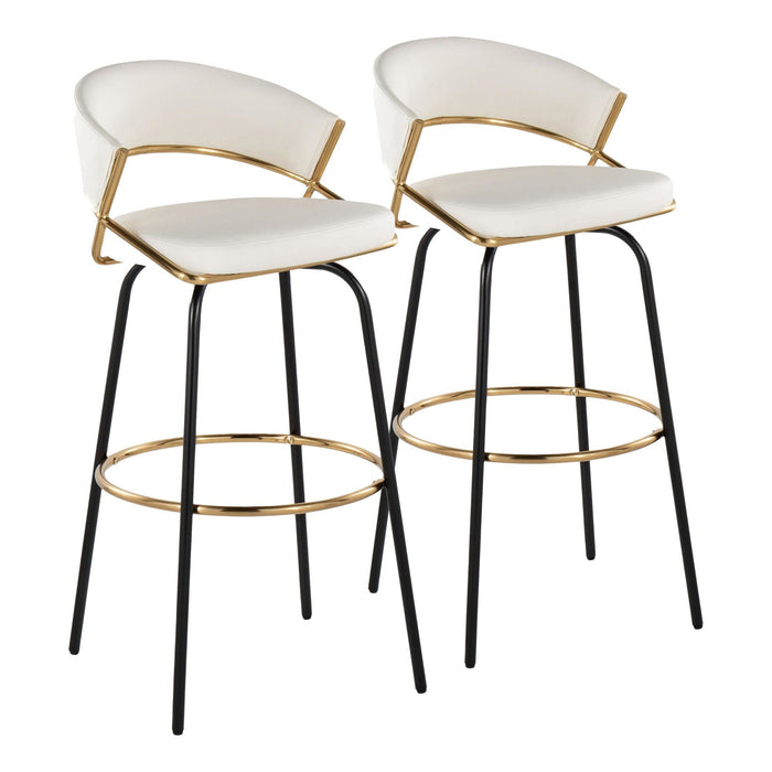 Jie - 30" Fixed-Height Barstool With Swivel - Gold And Black Legs (Set of 2)