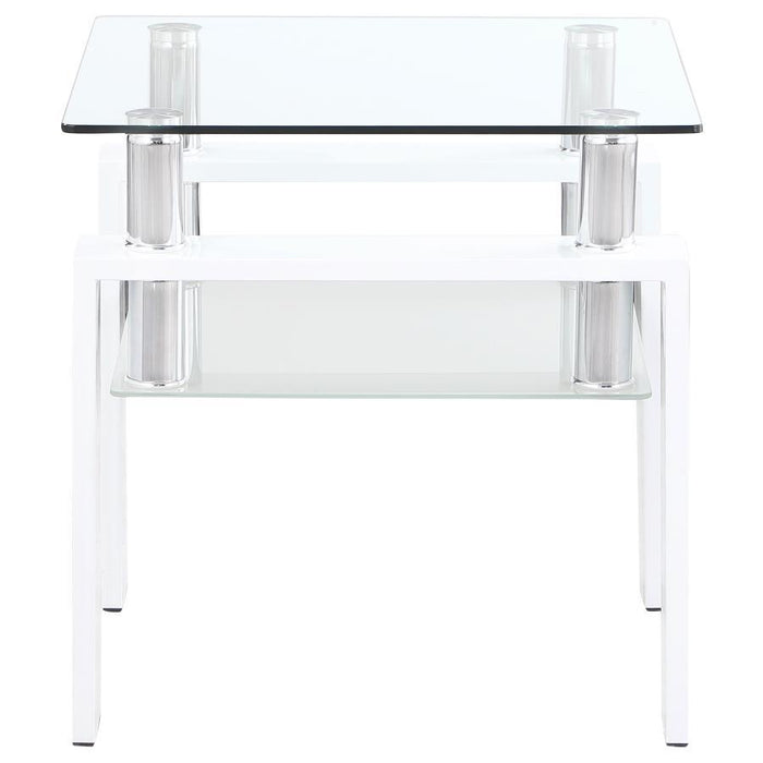 Dyer - 1-Shelf Square Glass Top Side End Table - White