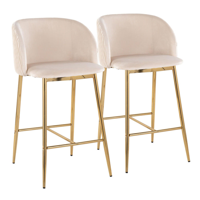 Fran - Pleated Waves Fixed-Height Counter Stool (Set of 2) - Gold Legs