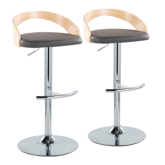 Grotto - Adjustable Barstool (Set of 2) - Silver Base And Natural Backrest