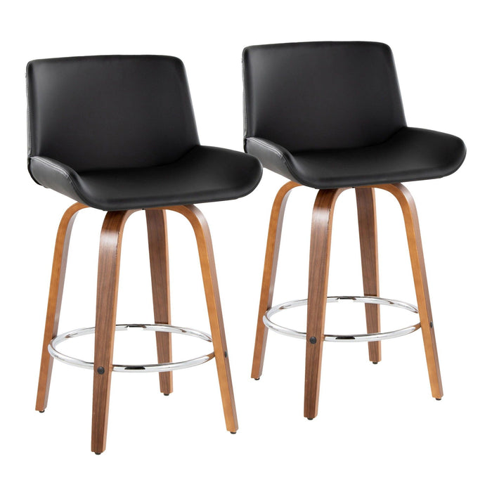 Santi - 24" Fixed-Height Counter Stool With Swivel - Walnut Wood (Set of 2)