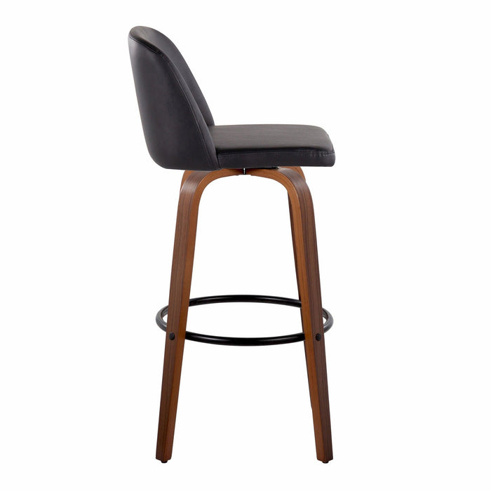 Toriano - 30" Faux Leather Fixed-Height Barstool (Set of 2) - Walnut & Chrome Base