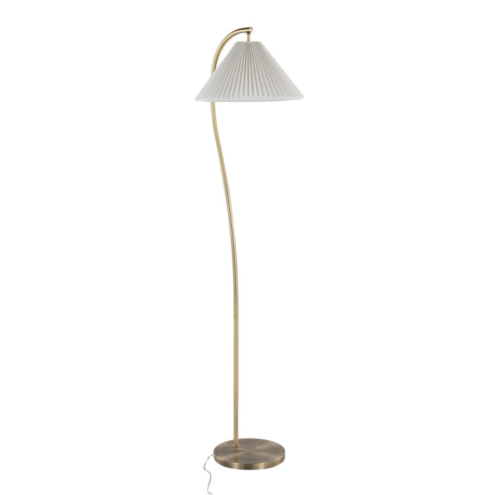 Cassis - 65" Art Deco Floor Lamp - Gold Metal And White Pleated Shade