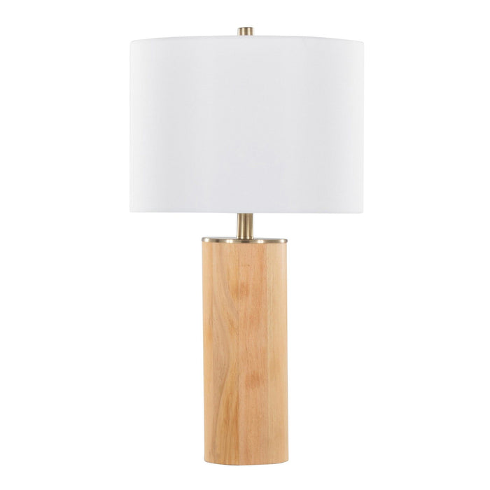 Cylinder - Ash 27" Wood Table Lamp - Ash Wood, Antique Brass, And White Linen