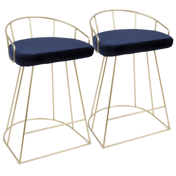 Canary - Glam Counter Stool - Gold With Blue Velvet (Set of 2)