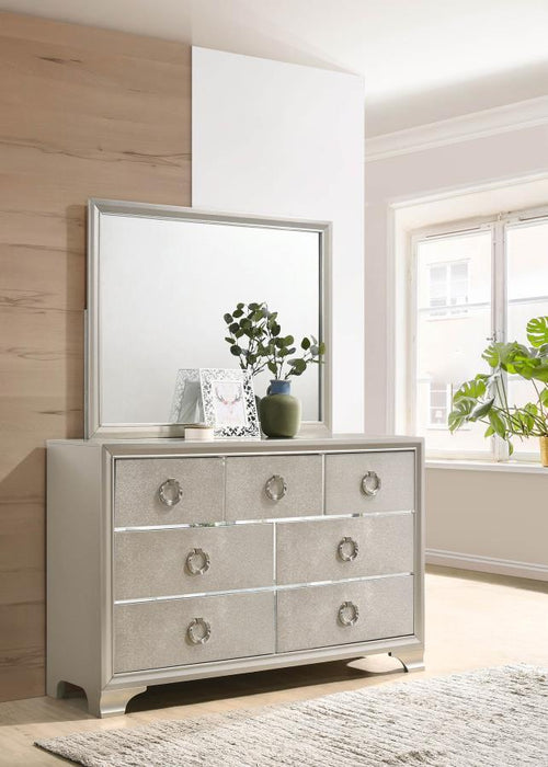 Salford - 7-Drawer Dresser With Mirror - Metallic Sterling