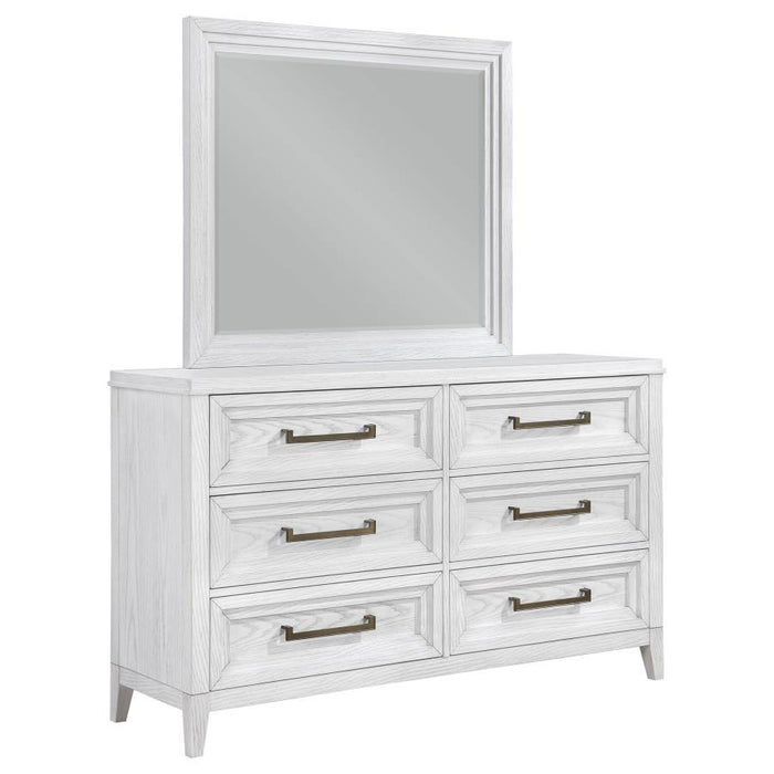 Marielle - 6 Drawers Dresser With Mirror - Distressed White