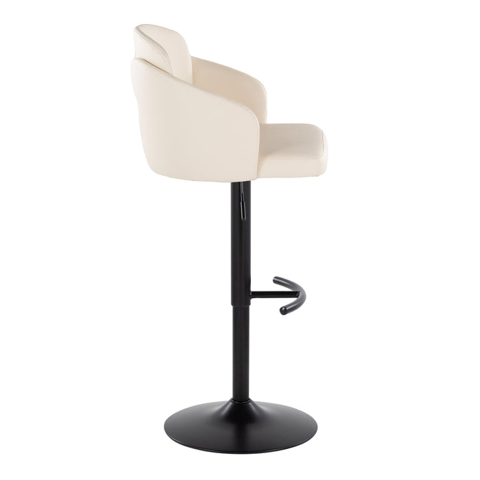 Dahlia - Adjustable Barstool With Swivel - Black Metal And Cream Faux Leather With Rounded T Footrest (Set of 2)