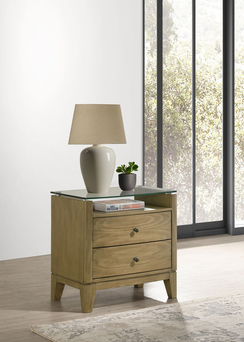 Granada - 2-Drawer Glass Top Nightstand - Natural Pine