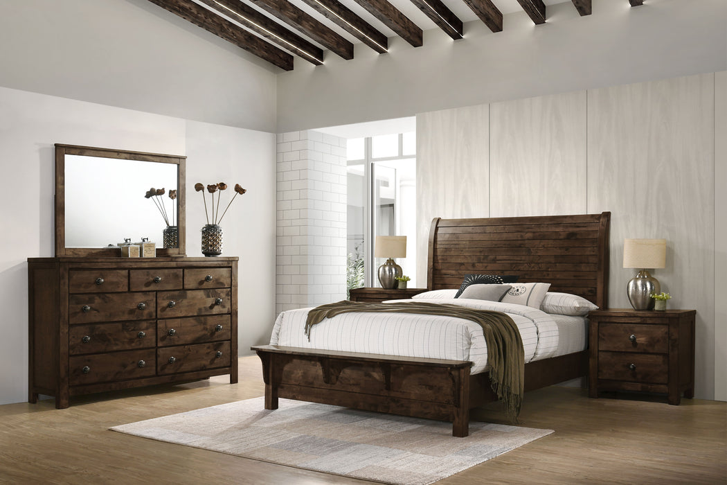 Blue Ridge - 6/6 Eastern King 5 Piece Bedroom Set (Bed, Dresser, Mirror, 2 Nightstands) - Dark Brown