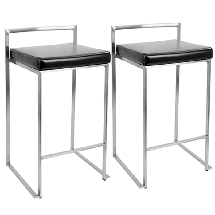 Fuji - Stackable Counter Stool - Black Faux Leather (Set of 2)