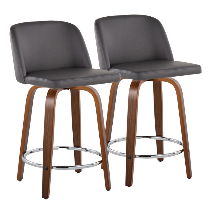 Toriano - 24" Fixed-Height Counter Stool (Set of 2) - Walnut & Chrome Round Base