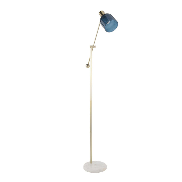 Marcel - Floor Lamp - White, Gold Metal And Blue Glass