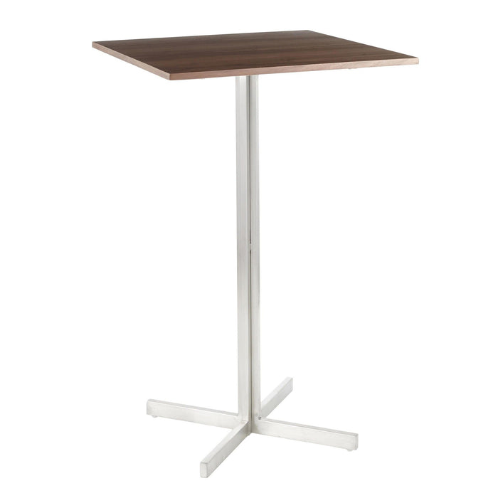 Fuji - Square Bar Table - Stainless Steel With Walnut Wood Top