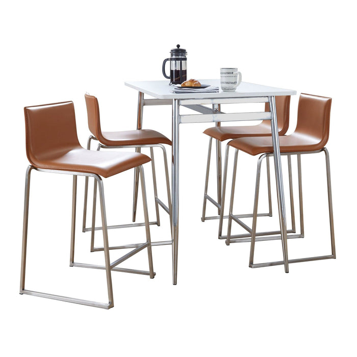 Marcel - Mara Upholstered Counter Height Dining Set - Chrome Metal With White Wood Tabletop