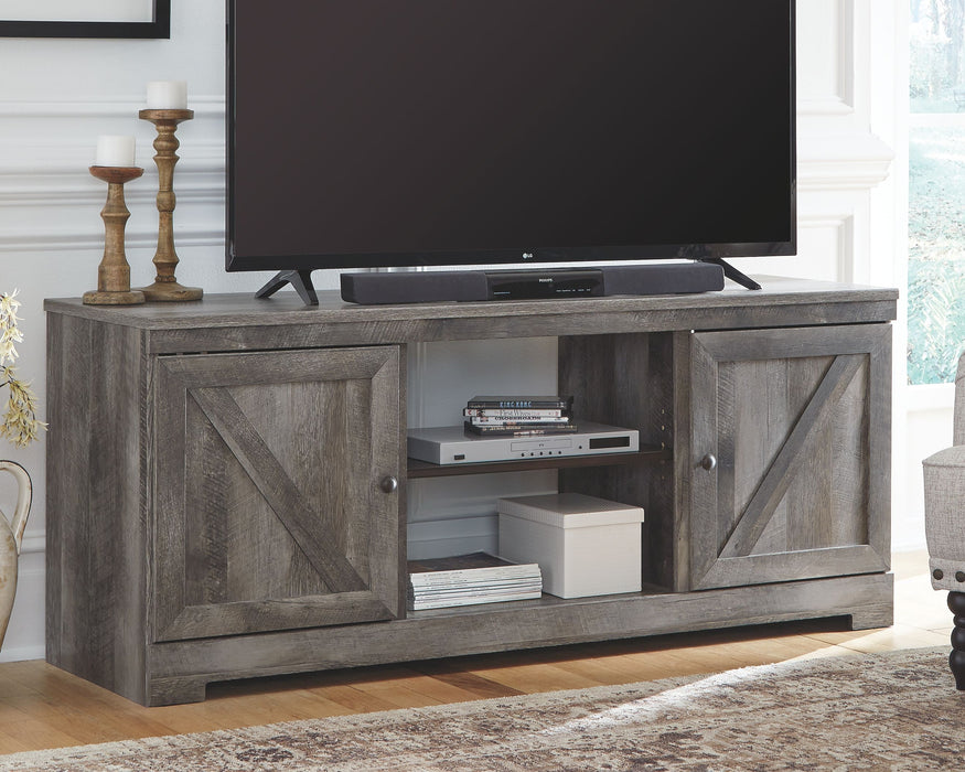 Wynnlow - Gray - 63" TV Stand With Glass/Stone Fireplace Insert