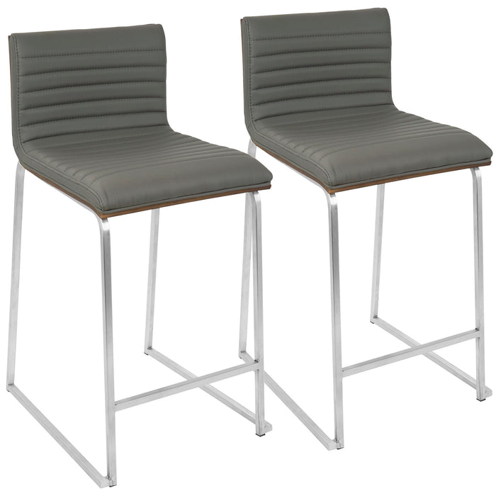 Mara - 26" Counter Stool - Brushed Stainless Steel And Walnut Wood (Set of 2)