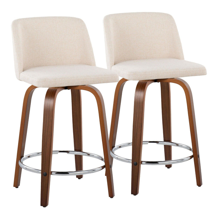 Toriano - 24" Fixed-Height Counter Stool (Set of 2) - Walnut & Chrome Round Base