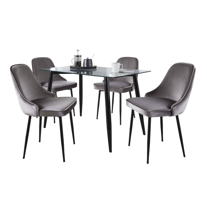 Clara - Marcel - Dining Set - Black Metal, Clear Glass And Silver Velvet (Set of 5)