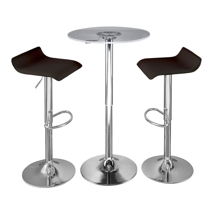 Display - Ale Bar Set With Storage Space - White Metal, Natural Wood And White PVC With Chrome Metal Footrest (Set of 3)