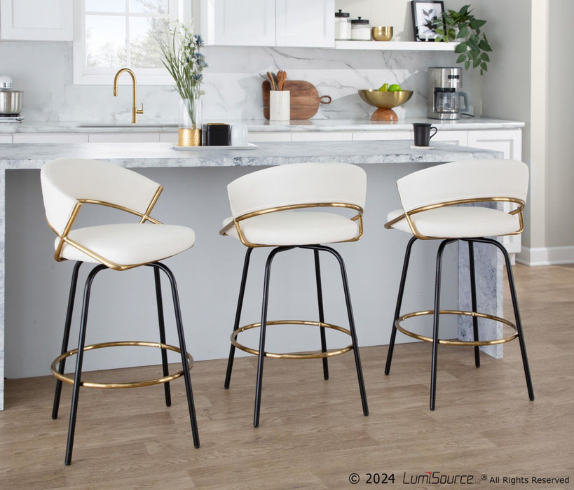 Jie - 30" Fixed-Height Barstool With Swivel - Gold And Black Legs (Set of 2)