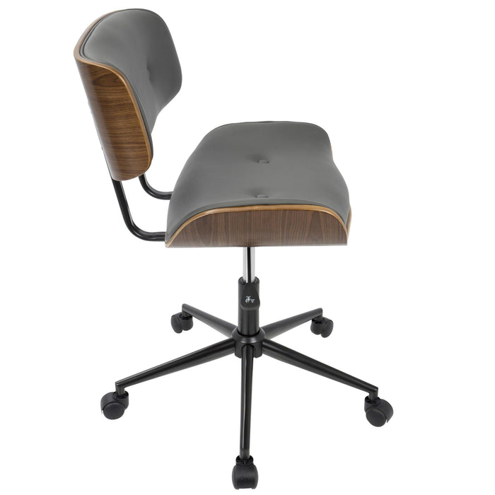 Fabrizzi - Office Chair - Chrome Metal, Walnut Wood, And Gray Fabric