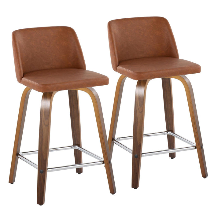 Toriano - 24" Fixed-Height Counter Stool (Set of 2) - Walnut & Chrome Square Base