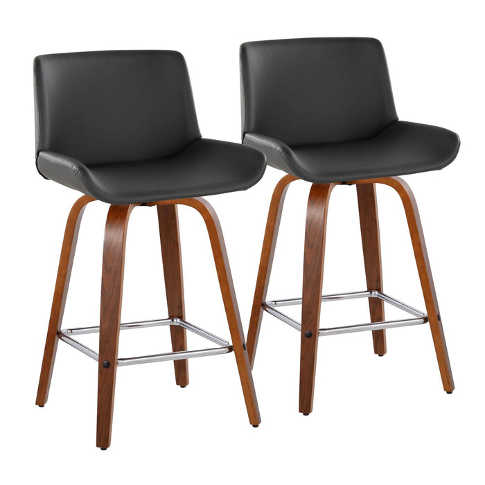 Santi - 25" Fixed-Height Counter Stool With Swivel - Walnut Wood (Set of 2)