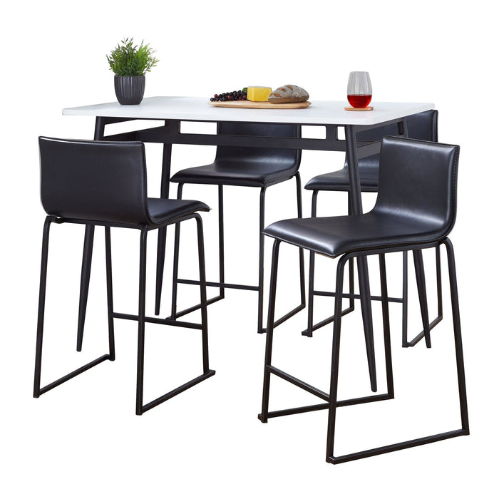 Marcel - Mara Upholstered Counter Height Dining Set - Black Metal With White Wood Tabletop