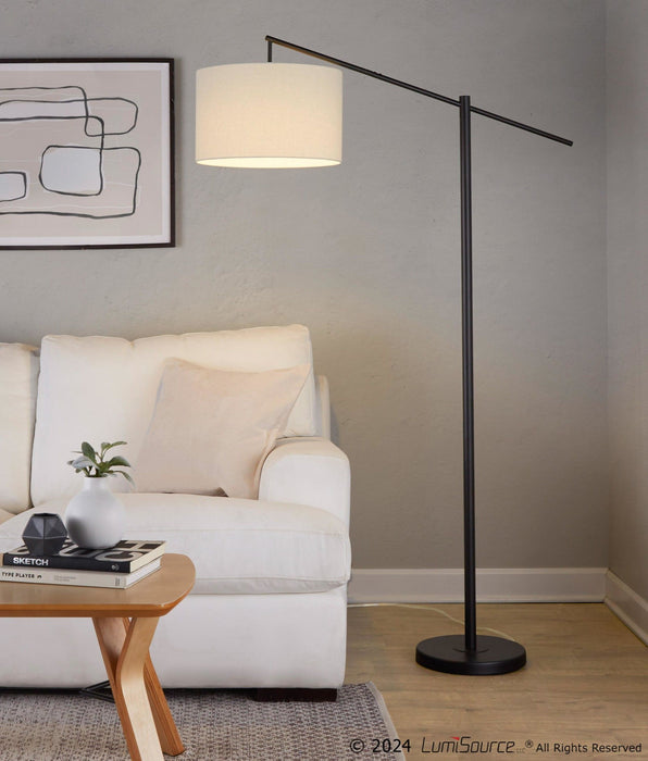 Bento - 67.5" Metal Floor Lamp - Black Metal And Walnut Wood With White Shade