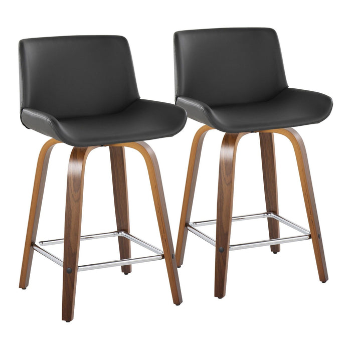 Santi - 24" Fixed-Height Counter Stool With Swivel - Walnut Wood (Set of 2)