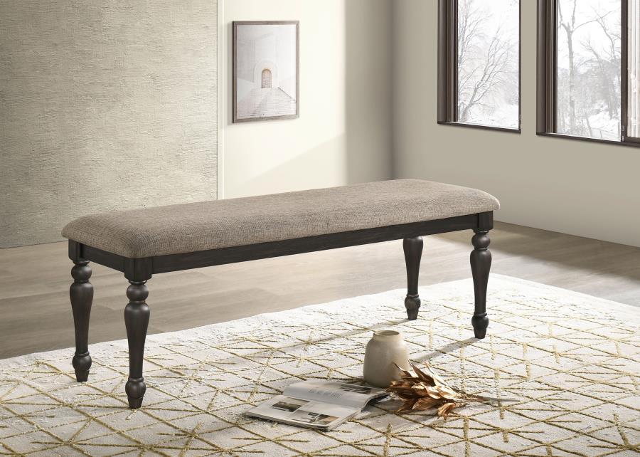 Bridget - Fabric Upholstered Dining Bench - Stone And Charcoal