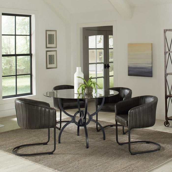 Aviano - 5 Piece Round Glass Top Dining Table Set - Gunmetal