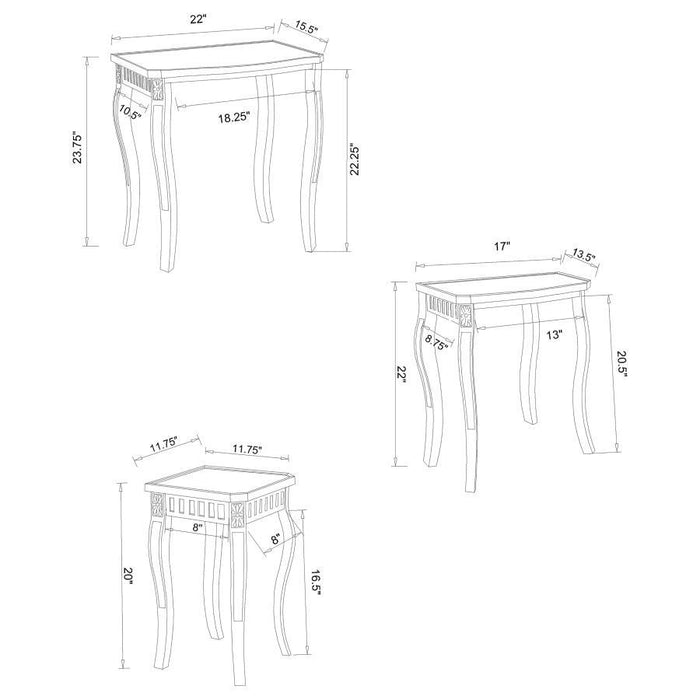 Daphne - 3 Piece Curved Leg Nesting Tables WArm - Brown