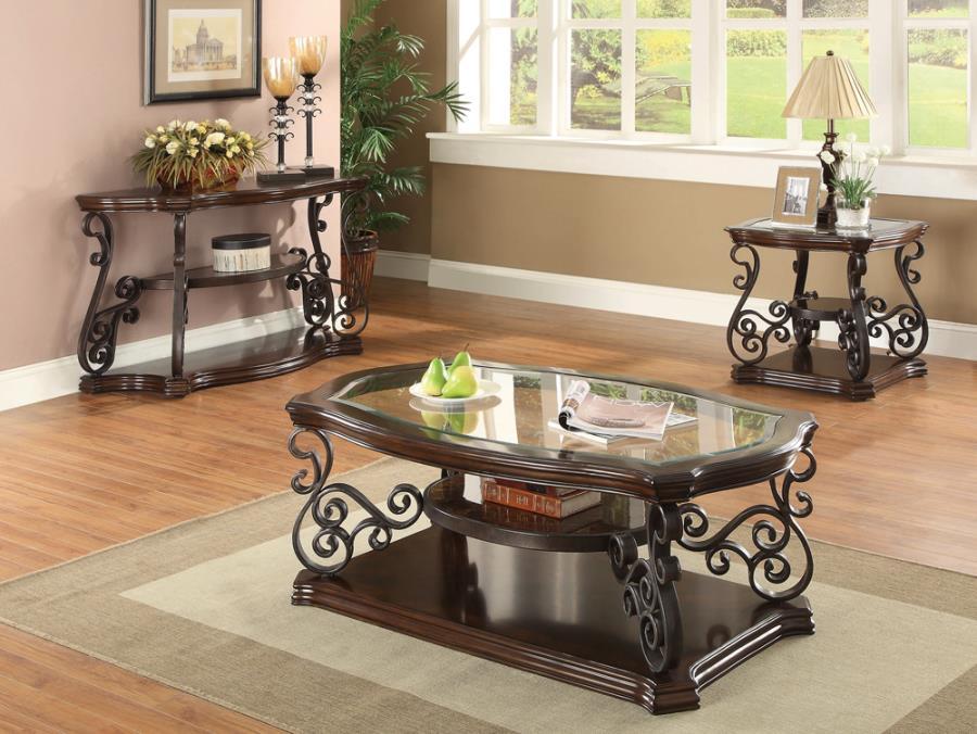 Laney - 1-Shelf Glass Top Rectangular End Table - Deep Merlot