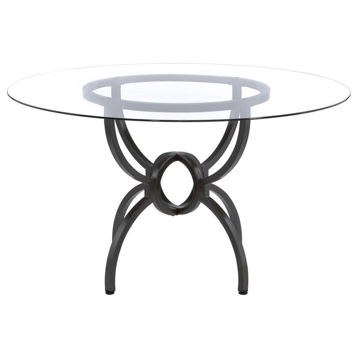 Aviano - 48" Round Glass Top Dining Table - Clear And Gunmetal