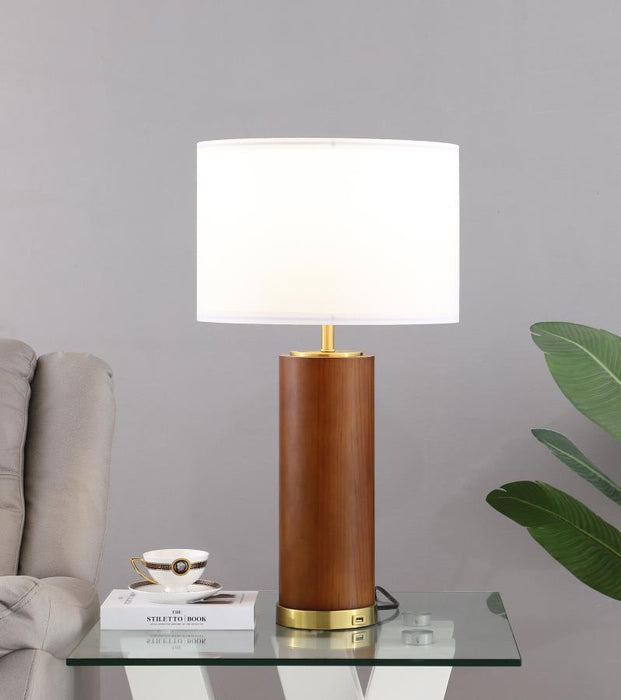 Aziel - Drum Shade Bedside Table Lamp - Cappuccino And Gold