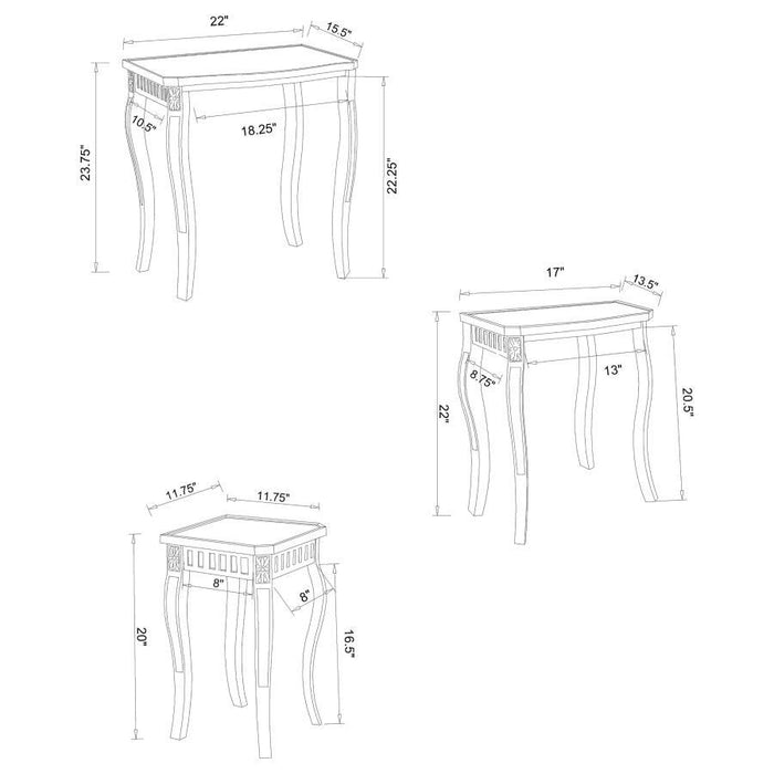 Daphne - 3 Piece Curved Leg Nesting Tables WArm - Brown