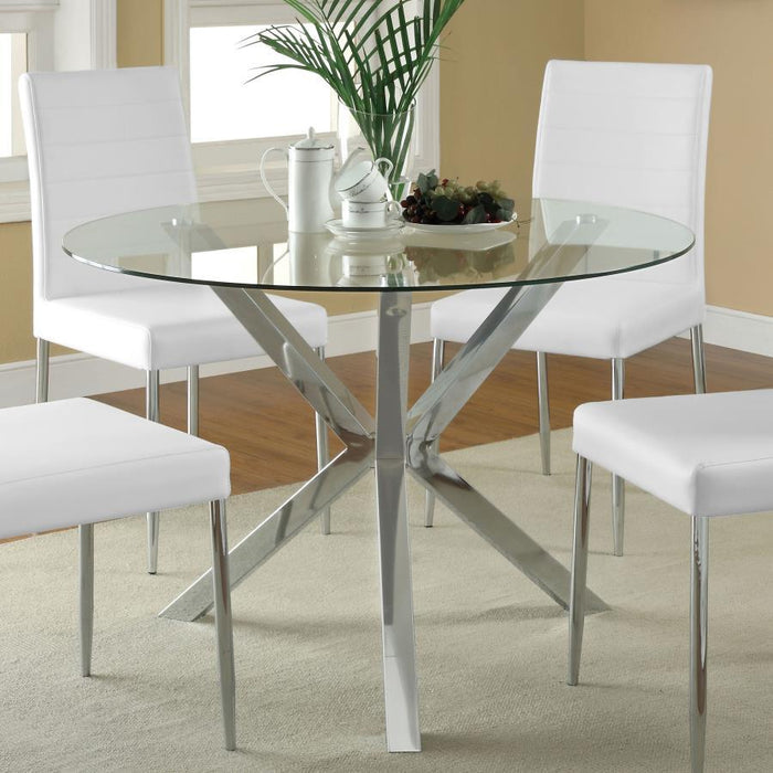 Vance - Glass Top Dining Table With X-Cross Base - Chrome