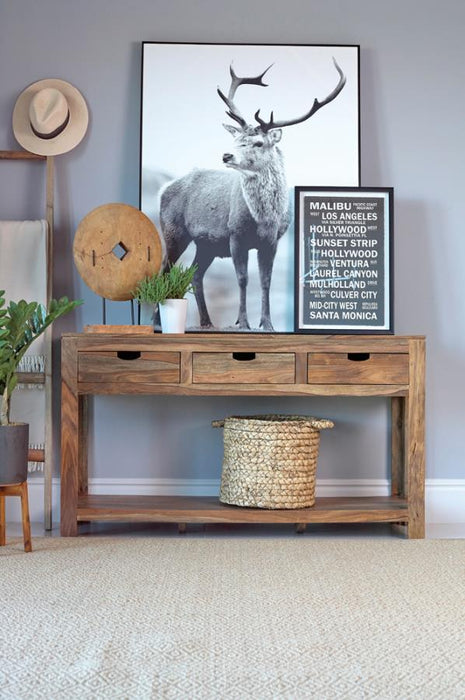 Esther - 3-Drawer Storage Console Table - Natural Sheesham