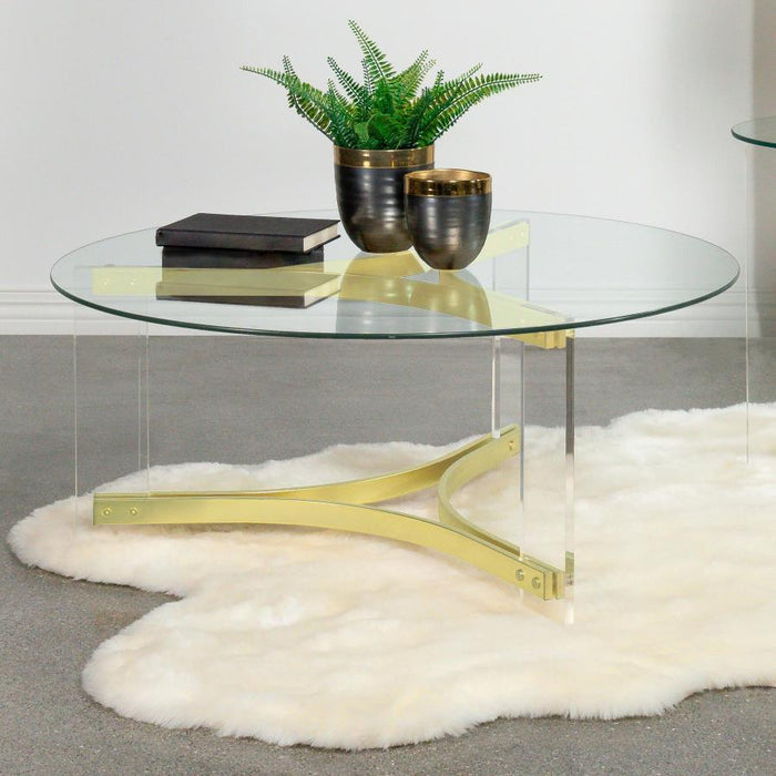 Janessa - Round Glass Top Acrylic Leg Coffee Table Matte - Brass