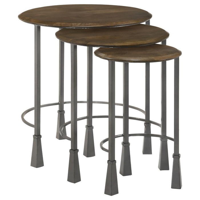 Deja - 3 Piece Round Nesting Table - Natural And Gunmetal