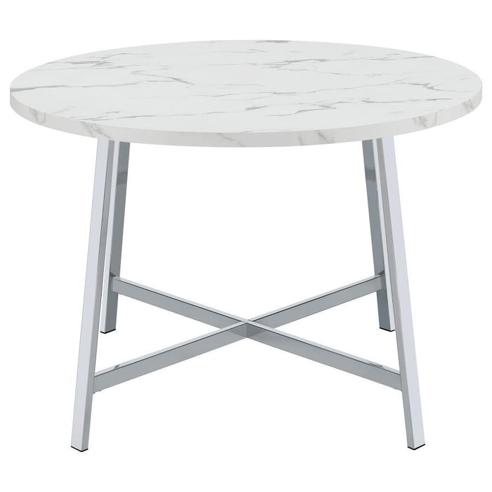 Alcott - Round Faux Carrara Marble Top Dining Table - Chrome