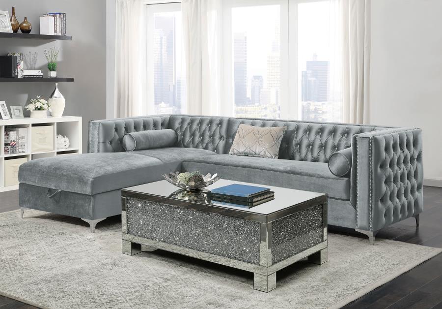 Bellaire - Button-Tufted Upholstered Sectional - Silver