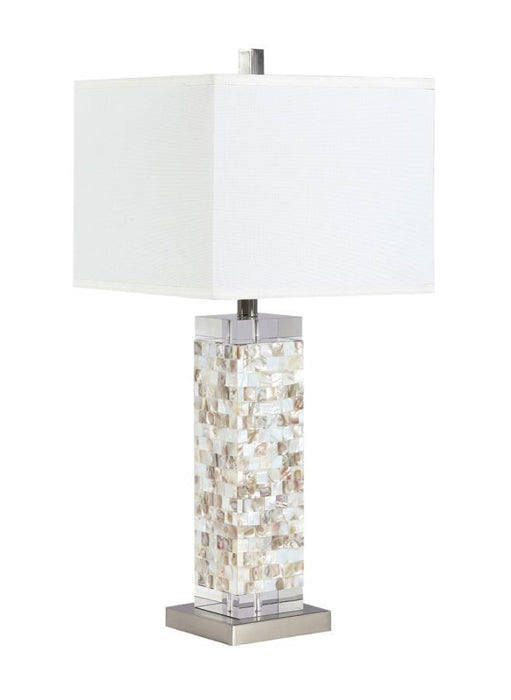 Capiz - Square Shade Table Lamp With Crystal Base - White And Silver