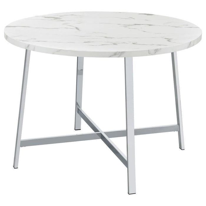 Alcott - Round Faux Carrara Marble Top Dining Table - Chrome